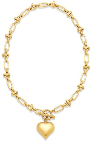 ENSKEFEN Gold Herz Charm Halsketten für Damen Mode Klobige Kette Anhänger Halskette Herzanhänger Statement Halskette Puffy Vintage Trendiger Schmuck