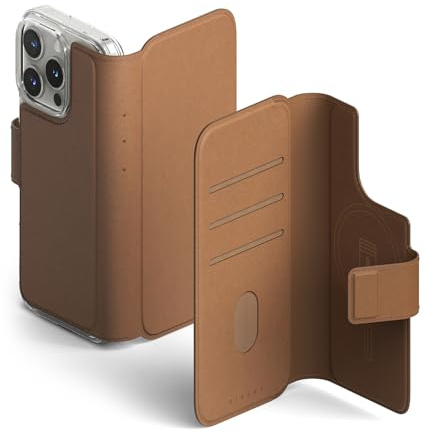Ringke Folio Wallet Magnetic Case [Kompatibel mit MagSafe] für iPhone 16 Pro / 16 Hülle, Abnehmbare PU-Leder Geldbörse mit Kartenhalter Flip Cover für Flache Rückseite Magnethülle - Brown