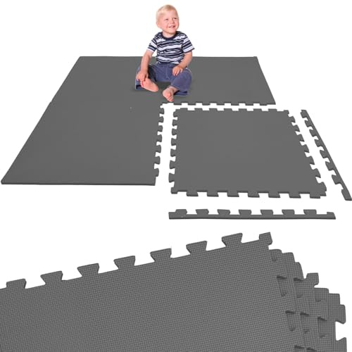 LittleTom Spielmatte Baby Puzzlematte Grau - 4 Teile 50x50 cm - Krabbelmatte 100x100 cm Bodenmatte Kinder - Puzzle Teppich Kinderzimmer Matte - Outdoor Bodenschutzmatte Spielteppich - Eva Schaumstoff