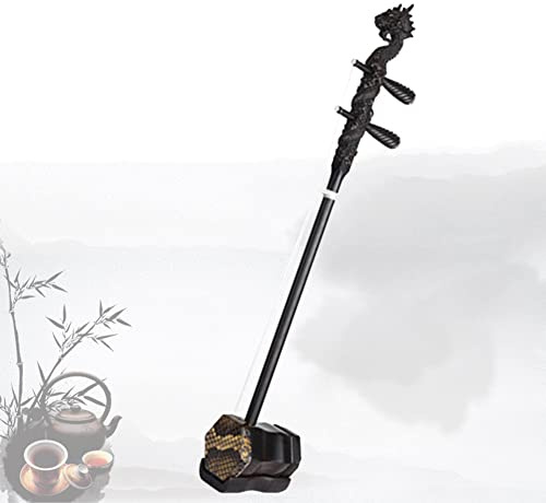 Erhu Instrument, Erhu Santal Noir Avec Tête De Dragon Gravée Chinois 2 Cordes Violon + Accessoires Gratuits Pour Les Performances Professionnelles Et Avancées Des Débutants(Black-A)