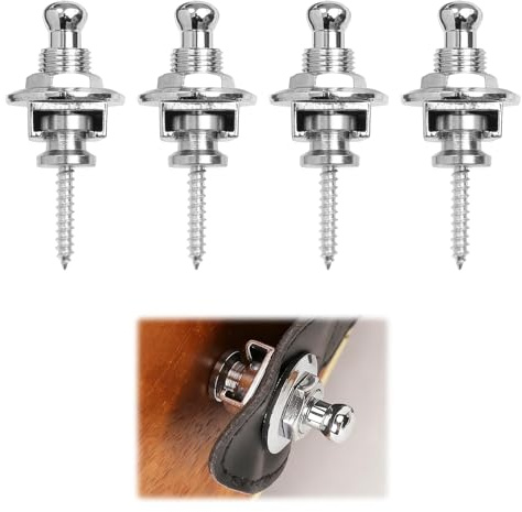 Guitar Strap Locks, 4 Pcs Metal Guitar Strap Button, Metal Strap Locks, Suitable for Acoustic Bass Guitars, Ukuleles, Martin Banjos (Silver)