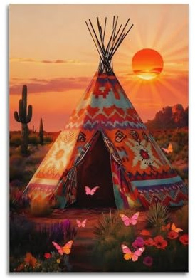 Kunstdruck auf Leinwand, Motiv: Indianer-Tipi, Kunstdruck, traditionelles Poster, 30 x 45 cm