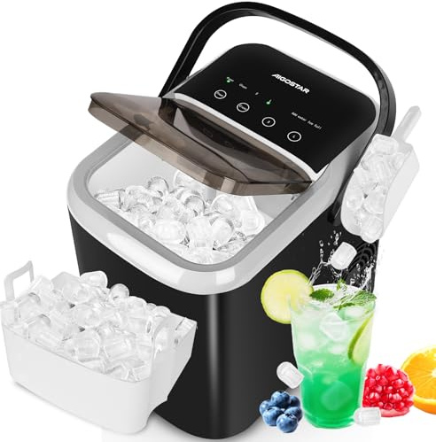 Aigostar Maquina de Hielo para Casa, 130W 1,5L Maquina de Hacer Hielo, 9 Hielos en 6-9 Mins, 14kg/24h, 2 Tamaños Cubitos, Falta de Agua & Cesto Lleno, Autolimpieza Ice Maker Machine, Negro