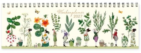 Tischkalender Kräutergarten 2027: Wochenplaner mit Zitaten | 53 Wochenübersichten mit Spiralbindung und Silke-Leffler-Motiven