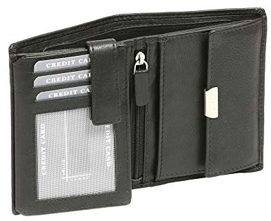 LEAS Damen und Herren Klassische Kombibörse im Hochformat mit Riegel Echt-Leder, schwarz Vollrind-Serie