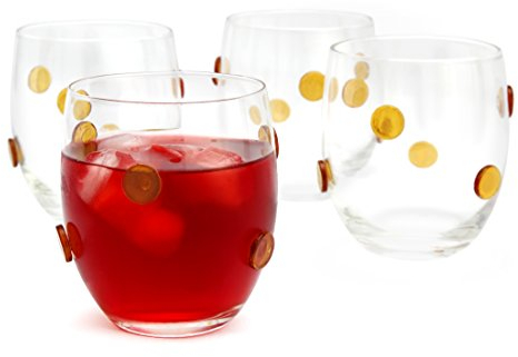GAC - Set di 4 bicchieri da vino senza stelo con puntini dorati per una buona presa, bicchieri da vino divertenti da 368,5 g