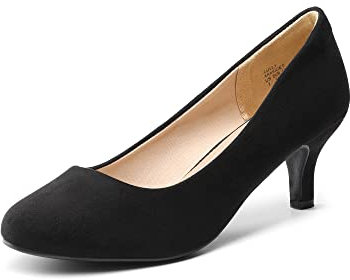 DREAM PAIRS Womens Slip On Low Kitten Heels Round Toe Pump Court Shoes Luvly Black Nubuck Size 9 US/ 7 UK