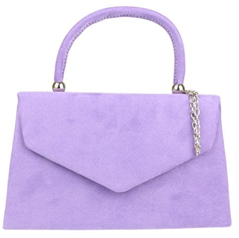 Girly Handbags Womens Top Handle Faux Suede Clutch Bag Grab Holder (Lilac)