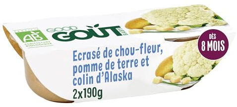 GOOD GOÛT - Écrasé De Chou-Fleur, Pomme De Terre Et Colin D'Alaska - Plat Cuisiné Pour Bébé - Dès 8 Mois - Purée Moulinée - Bols Micro-Ondables - 2x190g (L'emballage peut varier)