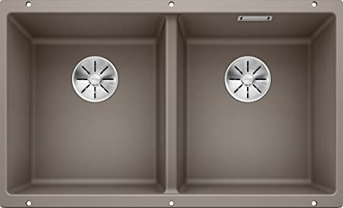 BLANCO SUBLINE 350/350-U – Évier de Cuisine Double Sous Plan pour Meubles Bas de 80 cm de Large – SILGRANIT – Marron – 523581