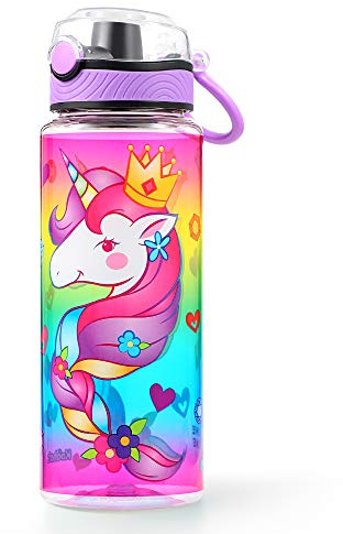 Botella de agua bonita para niñas, ideal para llevar a la escuela, de plástico Tritan sin BPA y a prueba de fugas, fácil de limpiar y con asa de transporte, 680 ml, con diseño de unicornio