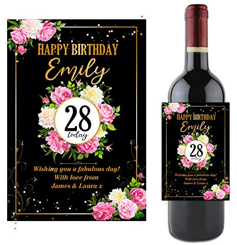Personalised Wine/Champagne Bottle Sticker Label ~ Happy Birthday Gift Idea N126 Any Age 18th 21st 30th 40th 50th 60th