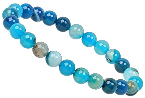 ELEDORO echtes Edelstein Perlen Armband - Natürliche Chakra Power Steine, Stretch Design, 8mm (Achat blau)