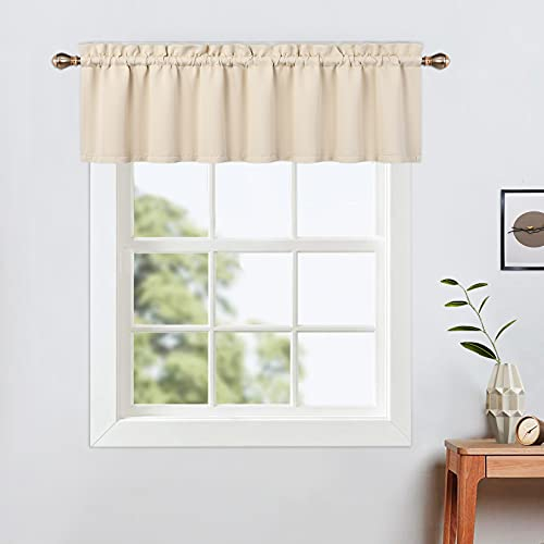 LinTimes Kurze Fenstervorhänge,Verdunkelungsvorhang für Küche Fenster,Thermische Fensterbehandlung und Cafe-Vorhang zur Raumverdunkelung 132cmx38cm(52x15 inch),1 Stück Beige