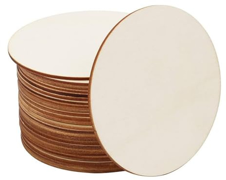 LATRAT Lot de 25 dessous de verre ronds en bois de 2.5 mm d'épaisseur pour décoration, artisanat, peinture, scrapbooking (ronds, environ 9 x 9 cm)