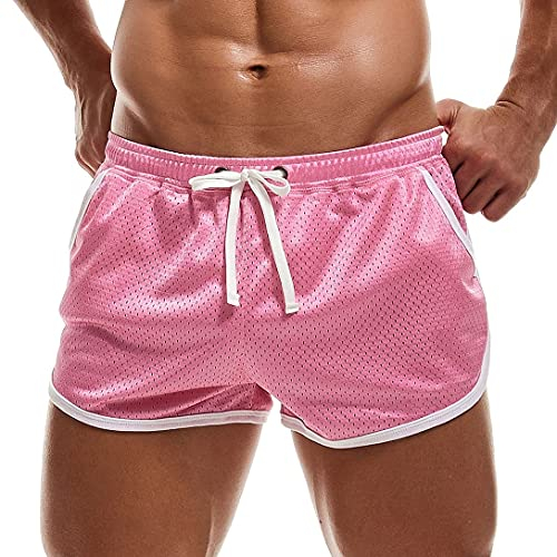 AIMPACT Sport Shorts Herren 3 Inch Mesh Bodybuilding Shorts Atmungsaktiv Turnhose Herren Kurz Training Fitness Sporthose mit Tasch (Rosa-L)