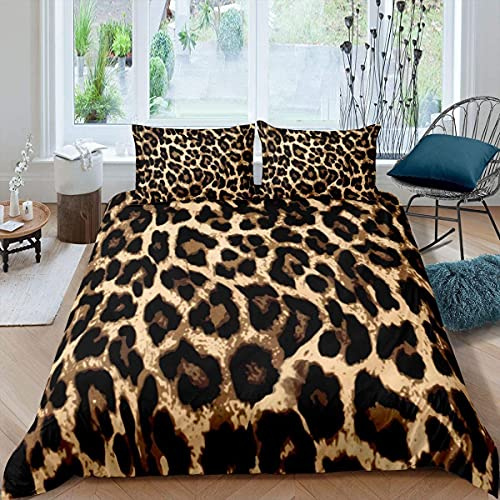 Homemissing Leoparden-Bettbezug-Set Safari Gepard Bettwäsche & Leinen-Set Afrika Tier-Bettwäsche-Set für Mädchen Jungen Kinder Schwarz und Braun Leoparden-Bettwäsche & Leinen Super King