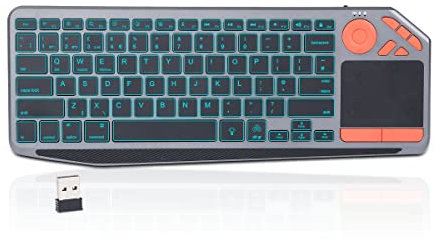 Bluetooth Backlit Keyboard 2.4GHz Wireless Bluetooth Touch TV Keyboard Multi-Device Track Pad with Easy Media Control and Built-in Touchpad Keyboard for Smart TV Box PC Mac Tablet iPad UK Layout
