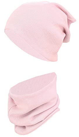 TupTam Mütze und Schal Kinder Set – Weiches Schal Mütze Set Kinder für Herbst und Winter, Farbe: Rippstoff Puderrosa, Größe: 44-52