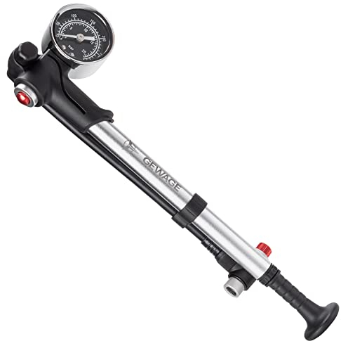 Shock Pump for Mountain, Road Bikes and Motorcycle - 300 Psi High Pressure for Front Fork and Rear Suspension Air Shocks Pump with Gauge -Portable Mini Pump with Air Bleed Button (Silver)