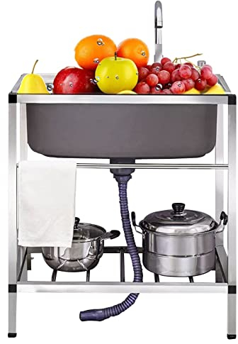 WORDFUN Fregadero De Cocina Comercial, Fregadero Camping, Fregaderos De Cocina De Acero Inoxidable Independiente, Mueble Pila Lavadero, Jardin Portatil con Grifo, Fregadero Industriales