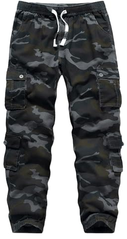 APTRO Herren Cargo Hose Camouflage Hose Elastische Taille Arbeitshose Lange Baumwolle Leichte Hose mit 8 Tachen LT40 Camo Schwarz M