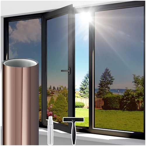 Lifetree One Way Clear Window Film Privacy, Brown Silver, 44.5x300cm | Heat Reflective Mirror Film for Glass Windows Daytime Privacy Anti Glare Window Tint UV Sun Blocker for Home Office