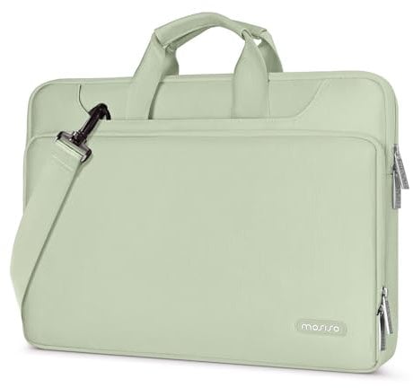 MOSISO 360 Protective Laptop Bag 16 inch, 15-15.6 inch Laptop Shoulder Bag Compatible with MacBook Air 15 M4 M3 M2/Pro 16, HP, Dell, Lenovo, Asus, Matching Color Sleeve with Belt, Sage Green