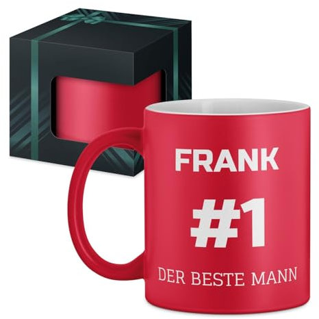 Maverton Keramik Kaffeetasse 330ml mit Gravur - Kaffeebecher mit funktionellem Henkel - personalisierter Keramikbecher für Männer zum Geburtstag zu Weihnachten - matt rot - Innen weiß - Hashtag