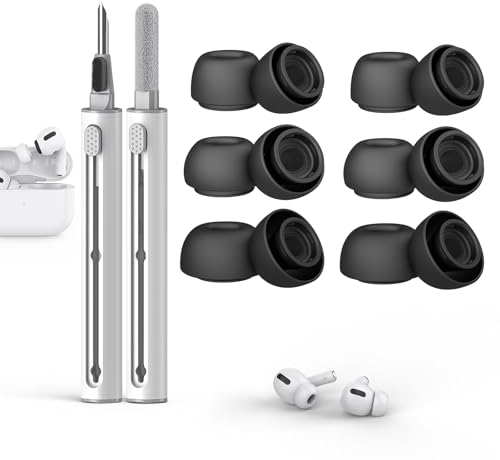 Ersatz-Ohrstöpsel für Airpods Pro 1/2 aufsätze mit Loch zur Geräuschreduzierung, Reinigungsset für Airpods mit 6 Paar Silikon-Ohrstöpsel für Airpods Pro 2/1 die Ladehülle case, 3 Größen (S/M/L)-Noir