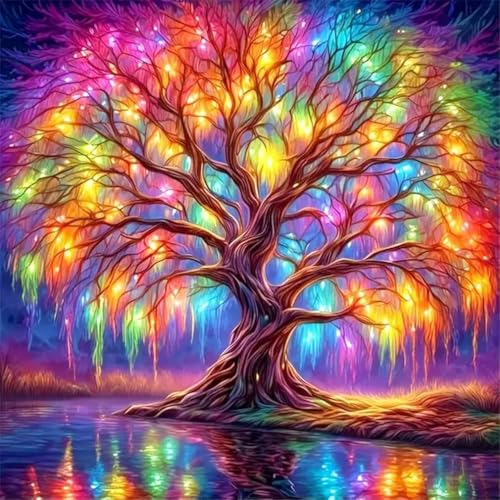 Baum des Lebens Diamond Painting 5D DIY Kit Bunter Zauberbaum Diamant Kunst Kits für Erwachsene & Kinder - Rund Vollbohrer Diamant Kunst Malerei Stickerei Set, Anfängerfreundlich, Wanddeko(30x30cm)