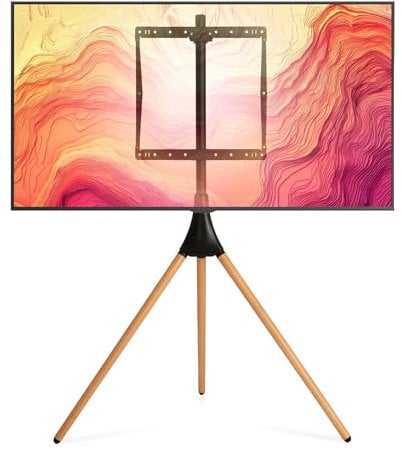 MAHARA Wooden Easel TV Stand - Three Leg Tripod TV Floor Stand, Real Wood Legs, Universal VESA Mount, Height Adjustable, For TVs Up to 65 & 30kg - Easy Assembly - All Fixings Supplied