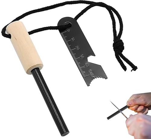 WOLMIK Survival Fire Steel - Kit de iniciación de fuego de acero, barra de ferrocio de magnesio con raspador y silbato, herramienta de supervivencia de emergencia al aire libre para viajes, camping,