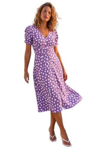 Roman Originals Swing Tea Dress Women UK Ladies Skater Midi A Line Fit & Flare Summer Casual Smart Cocktail Party Going Out Work Cruise Button Through Long Pocket