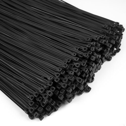 Haiane 1000 Stück Kabelbinder Schwarz 350mm, Kabelbinder uv Beständig, 4.8mm Breite Cable Ties Zugfestigkeit Von Bis Zu 22kg für Kabelmanagement,Gartenarbeit,Wohnen,Werkstätten