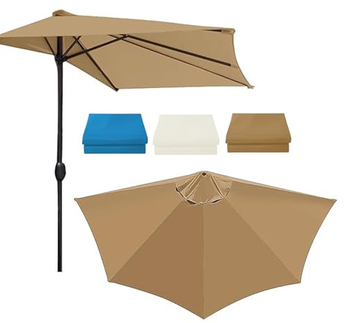Telo Di Ricambio Per Ombrellone Mezzaluna 270cm 5 Braccia, Impermeabile Copertura Per Ombrellone In Tessuto Di Ricambio, Baldacchino Di Ricambio Ombrellone Giardino Patio Balcone Spiaggia(Khaki)
