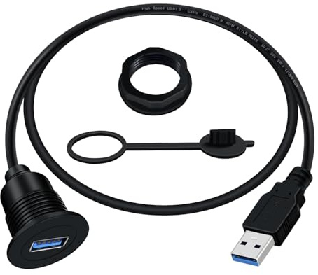 HuaLiSiJi USB Panel Flush Mount Cable 5Gbps Data transmission USB 3.0 Male to Female Aux Flush Panel Mount Extension Cable for Car, Motorcycle, Truck, Boat (2 m)