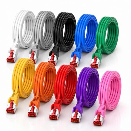 1aTTack.de Cat6 SFTP Câble réseau 10x 0,5m RJ45 LAN Ethernet 10 couleurs | Cat6 S/FTP PIMF, double blindage, 250 MHz, sans halogène, jusqu’à 1 Gbit/s; RJ45 pour routeur, switch, modem, PC et panneau