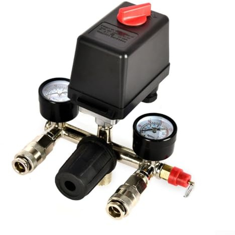 Luftkompressor-Druckschalter-Regler-Steuerventil mit Manometer für automatische Last-Entladefunktion und V-Ring-Dichtung für Kolbenstruktur, europäischer Stecker (europäischer Stecker)