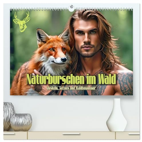 Naturburschen im Wald - Muskeln, Tattoos und Waldbewohner (hochwertiger Premium Wandkalender 2026 DIN A2 quer), Kunstdruck in Hochglanz: Einzigartige ... in tiefen Wäldern (CALVENDO Tiere)