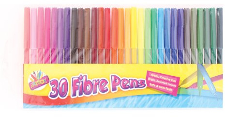 Artbox 30 fine tip fibre colouring pens - pack of 30 assorted colours