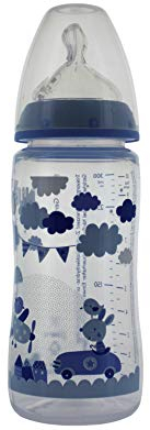 NUK Biberon First Choice+, 300ml, 0-6 Mois, Silicone, anti colique, Sans BPA, neutre, Bleu, Lot de 1
