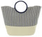 Lazy Beach Bag Cream Navy Blue Stripe Paper Straw Rigid Handles Phone Pocket Magnetic Fastener