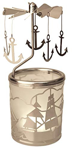 Plaristo Kerzenfarm Anker Drehkarussell für Teelichter, Metall und Glas, 16,5 cm hoch, Silber, 6 x 6 x 16,5 cm
