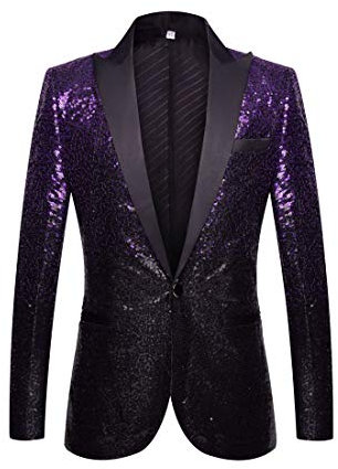 PYJTRL Herren Anzugjacke mit Pailletten (L, Violett/Schwarz)