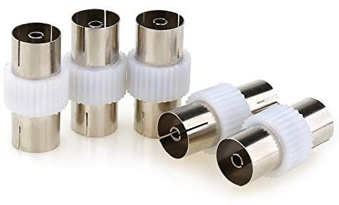 JEEUE Nickel Plated Female to Female TV Aerial Coaxial Coupler Adapter Plug - 5PCS