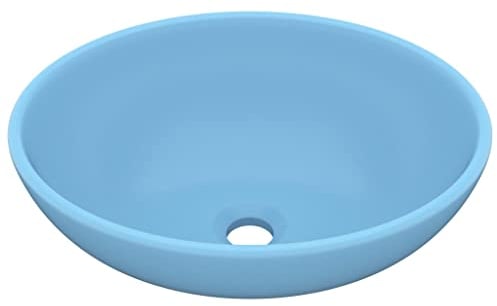 vidaXL Lavandino Lusso Lavello per Bagno Lavabo per Toilette Sanitari Prodotti per Bagno Vaschetta Ovale Azzurro Opaco 40x33 cm in Ceramica