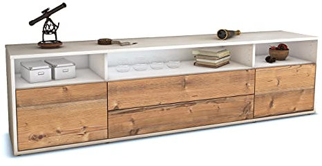 Stil.Zeit TV Schrank Lowboard, Andrew, Korpus Weiss matt, Front Holz-Design Pinie, (180x49x35cm), Push to Open Technik & Leichtlaufschienen
