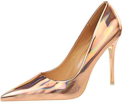 Scarpe con Tacco Alto da Donna con Punta a Punta Stiletto Slip On Décolleté da Ufficio,Rose Gold,40 EU