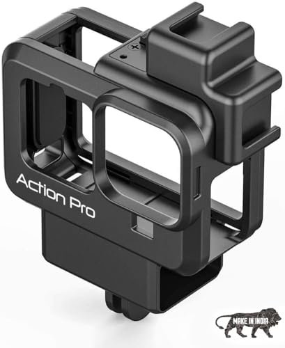 Action Pro Vlogging Plastic Protective Frame Mount Tripod Compatible for GoPro Hero 9 10 Camera Black with Dual Cold Shoe Mount Helmet Chin Strap Camera Mounts & Clamps